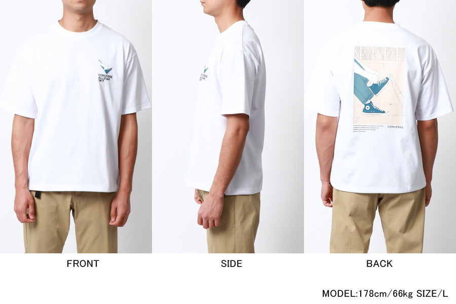 CONVERSE コンバース Tシャツ メンズ 夏 バック プリント UVカット 接触冷感 半袖 ティーシャツ アメカジ カジュアル(0112281178)