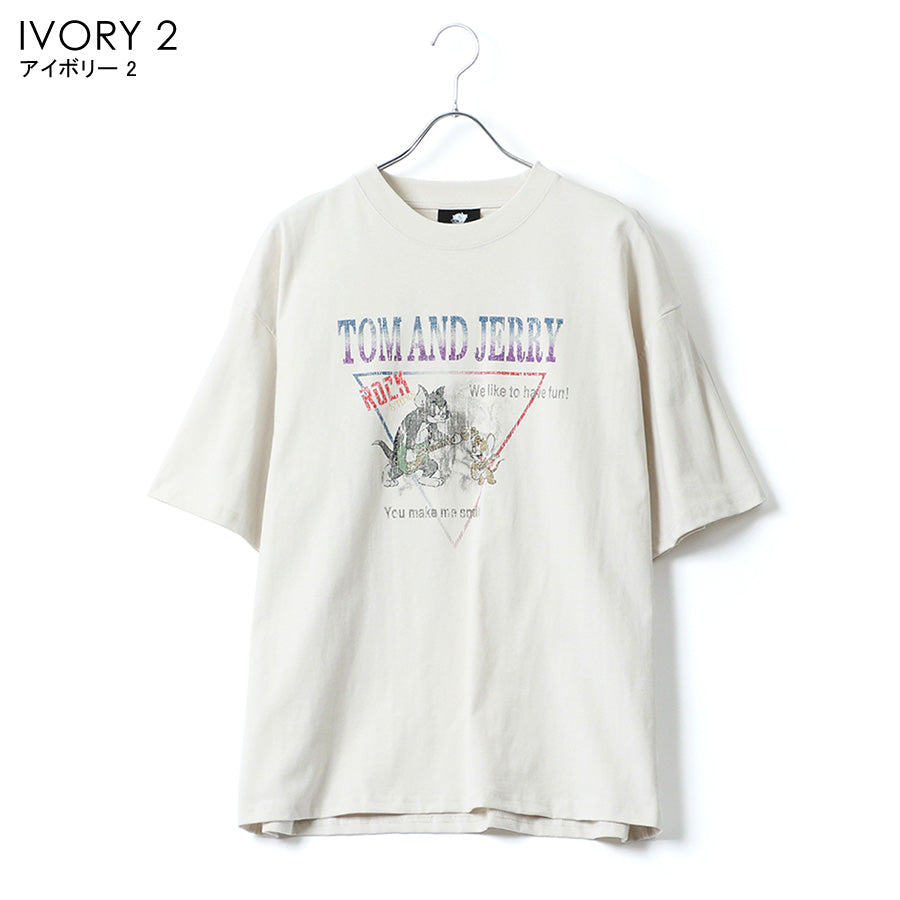 トムとジェリー Tシャツ 半袖 メンズ レディース ユニセックス キャラクター 綿100% 春夏 大きいサイズ ヴィンテージ風 プリント ティーシャツ ロック バンド ピグメント加工 ROOK(0112281248)