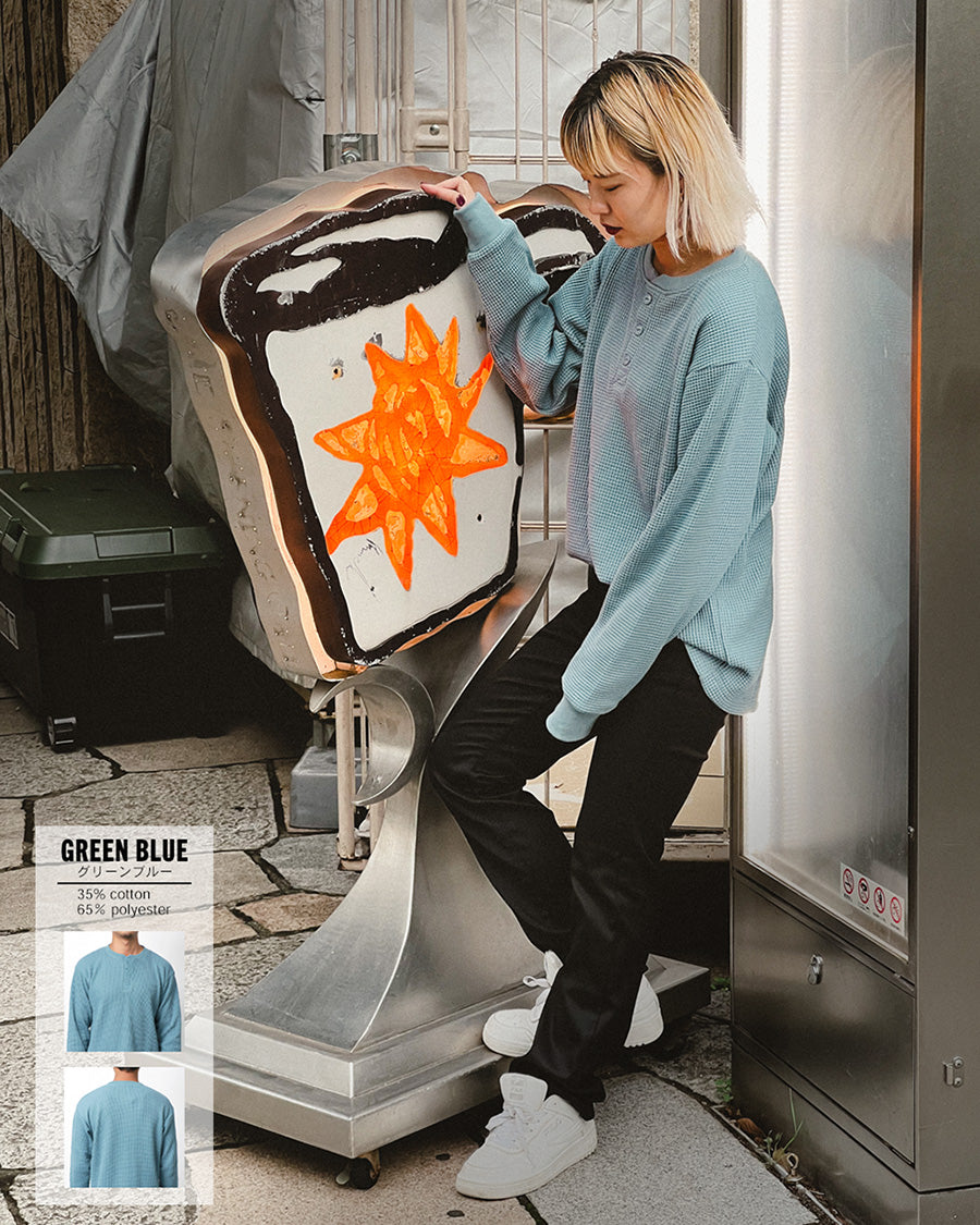 【大きいサイズ】MRU エムアールユー Tシャツ 長袖 大きいサイズ 秋冬 ヘンリーネック ワッフル 無地(6815030001)