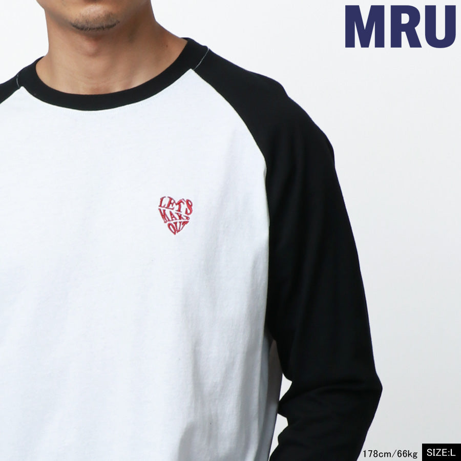MRU エムアールユー Tシャツ メンズ 春服 ラグラン バック ロゴ プリント 長袖 ロンT(0115030046)