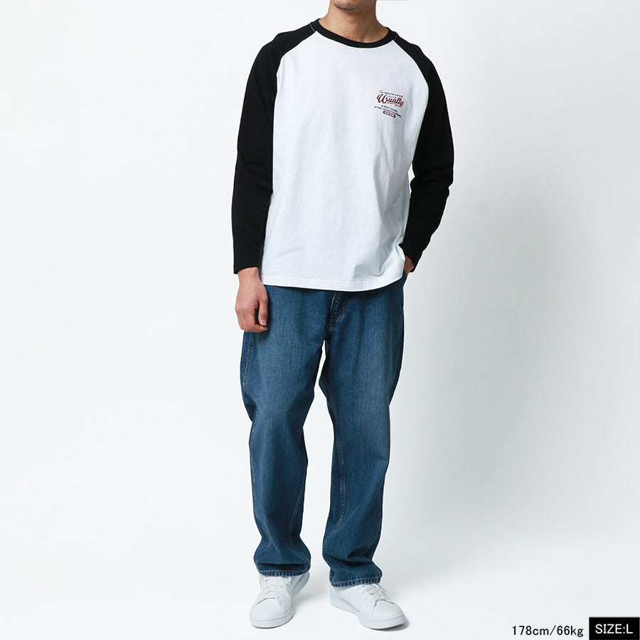 MRU エムアールユー Tシャツ メンズ 春服 ラグラン バック ロゴ プリント 長袖 ロンT(0115030046)