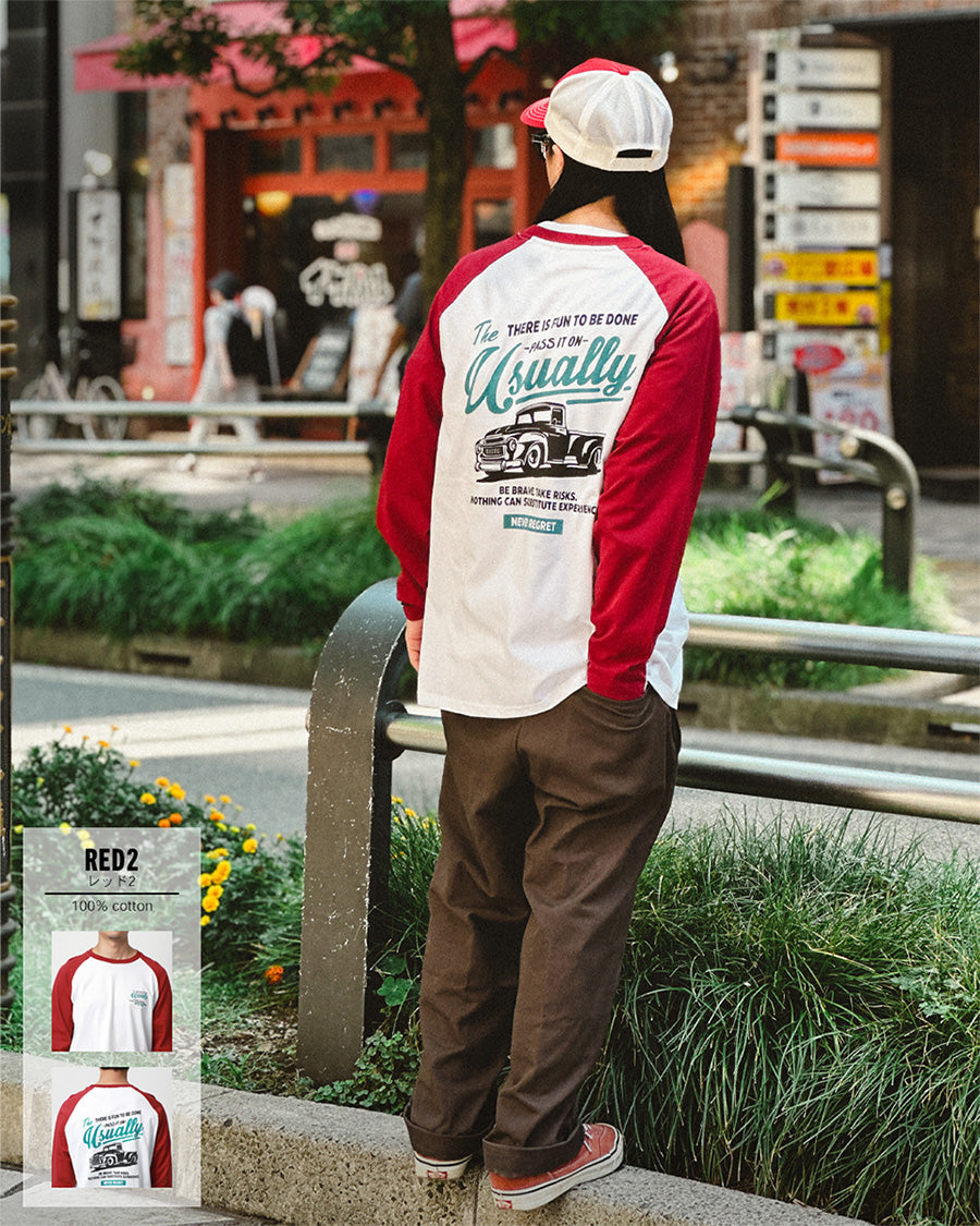 MRU エムアールユー Tシャツ メンズ 春服 ラグラン バック ロゴ プリント 長袖 ロンT(0115030046)