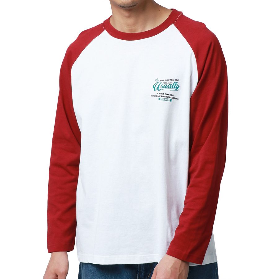 MRU エムアールユー Tシャツ メンズ 春服 ラグラン バック ロゴ プリント 長袖 ロンT(0115030046)