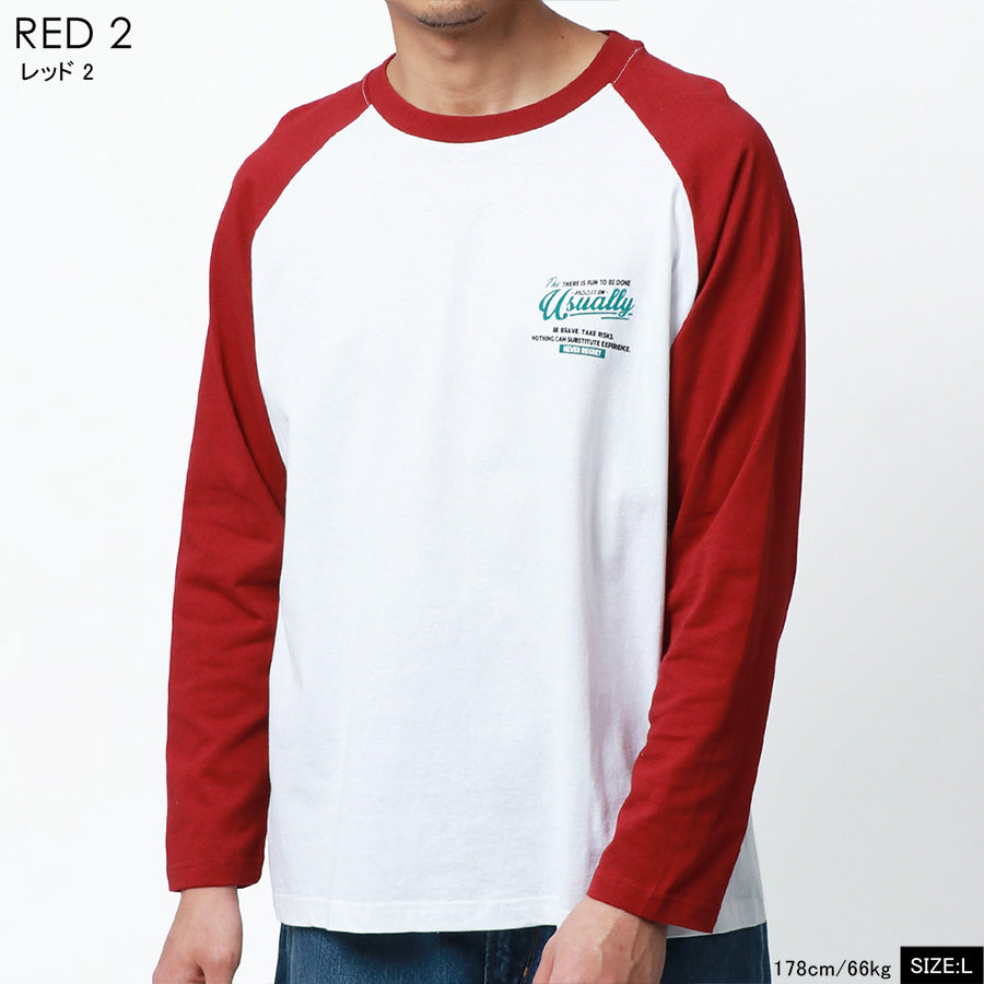 MRU エムアールユー Tシャツ メンズ 春服 ラグラン バック ロゴ プリント 長袖 ロンT(0115030046)