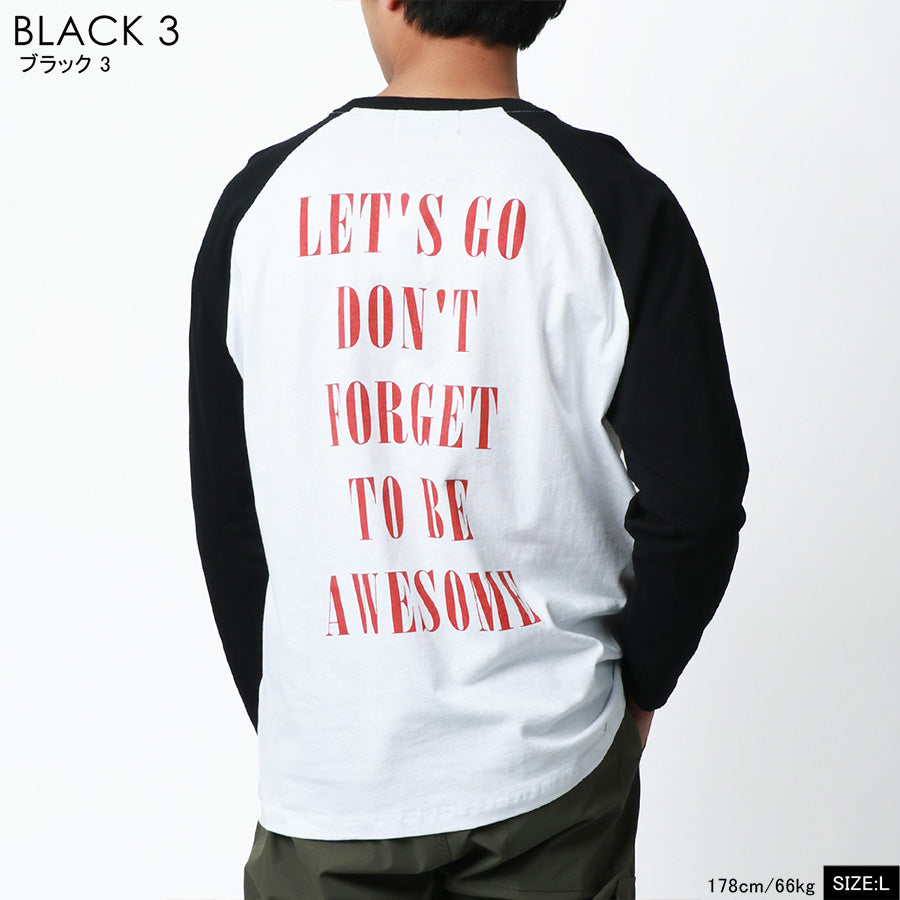 MRU エムアールユー Tシャツ メンズ 春服 ラグラン バック ロゴ プリント 長袖 ロンT(0115030046)