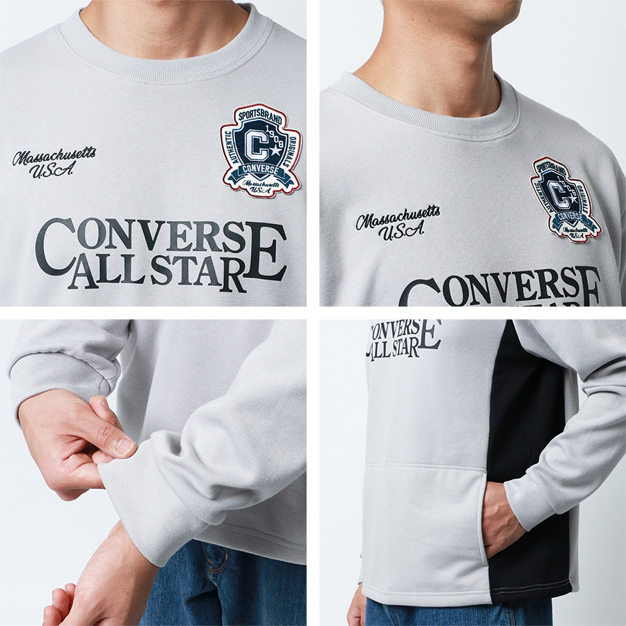 CONVERSE コンバース スウェット トレーナー メンズ 長袖 ブランド プリント ロゴ おしゃれ 大きいサイズ ゆったり かわいい 秋冬 切替え ワッペン スエット ダンボールニット(0122280294)
