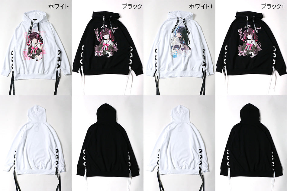 marukawa パーカー 闇 プリント サイド リボン プルオーバー プルパーカー サブカル 病み 地雷系 秋葉原 原宿(0132210064)