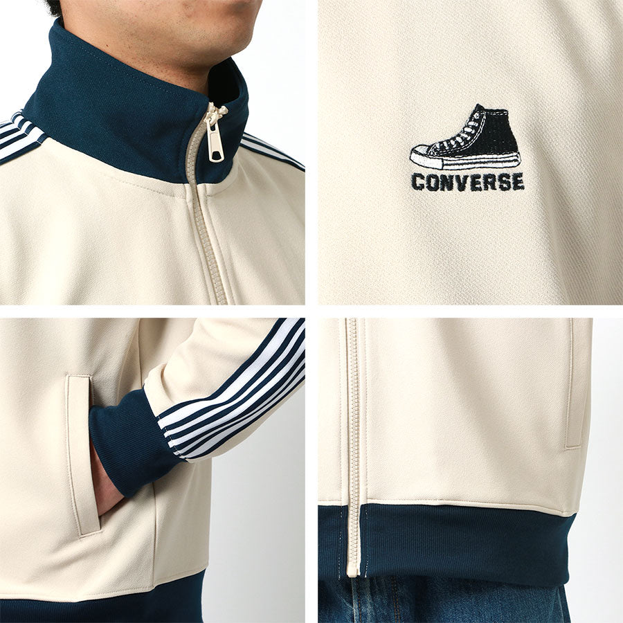 CONVERSE コンバース トラックジャケット メンズ スタンドジャケット ジャージ 上 春夏 袖ライン ワンポイント ロゴ 刺繍 ストリート アメカジ カジュアル(0172280268)