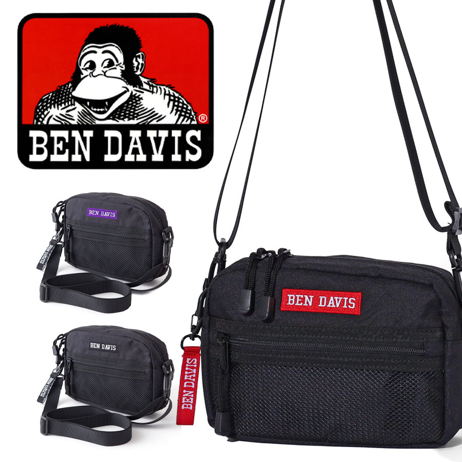 BEN DAVIS ベン デイビス ヨコ型 ショルダーバッグ メンズ レディース ユニセックス 男女兼用 ブランド ボックス ロゴ 軽量 大容量 ちょうどいいサイズ感 ストラップ付 ショルダー取外可 旅行 お出かけ(7721600078)