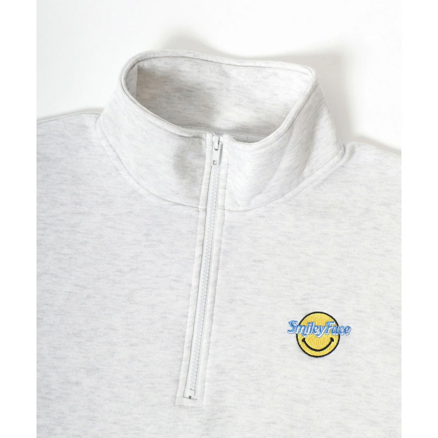 SMILEY FACE スマイリーフェイス スウェット トレーナー メンズ 裏起毛 ビッグシルエット ゆったり ハーフジップ シンプル ロゴ入り 長袖 大きいサイズ レディース(0122510147)