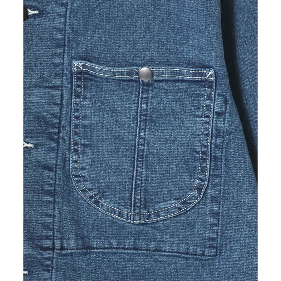 Hanes へインズ カバーオール メンズ レディース ユニセックス 10.5オンス ストレッチ デニムジャケット レギュラーフィット ワークジャケット ウォッシュ加工 デイリーユース(3131120003)