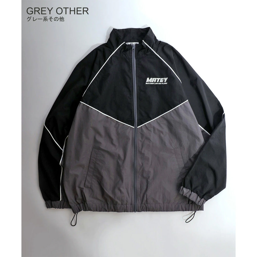 MATEY メーティー ロゴ 切替ライン シャカシャカ ナイロンブルゾン メンズ レディース ユニセックス トラックジャケット ライトアウター オーバーサイズ ルーズ(3142210160)