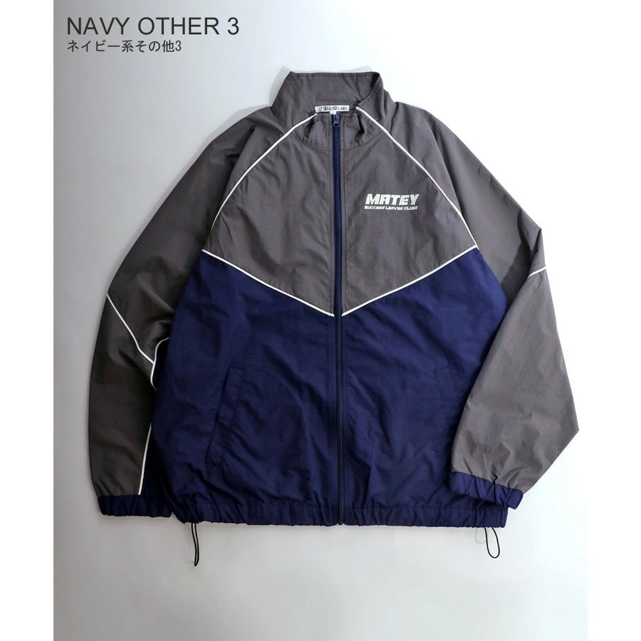 MATEY メーティー ロゴ 切替ライン シャカシャカ ナイロンブルゾン メンズ レディース ユニセックス トラックジャケット ライトアウター オーバーサイズ ルーズ(3142210160)