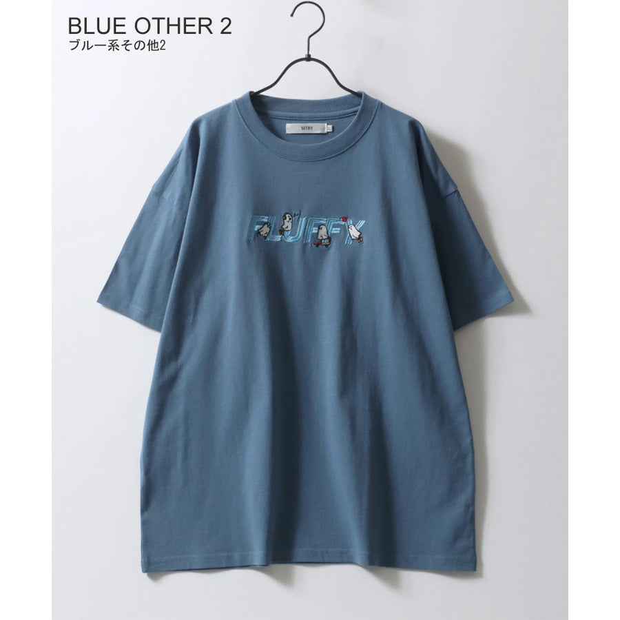 SITRY シトリー Tシャツ 半袖 メンズ レディース ユニセックス 綿100 別注 オーバーサイズ ビッグシルエット ワイドシルエット アニマル ゴースト ワンポイント刺繍 カットソー トップス(0115130027)