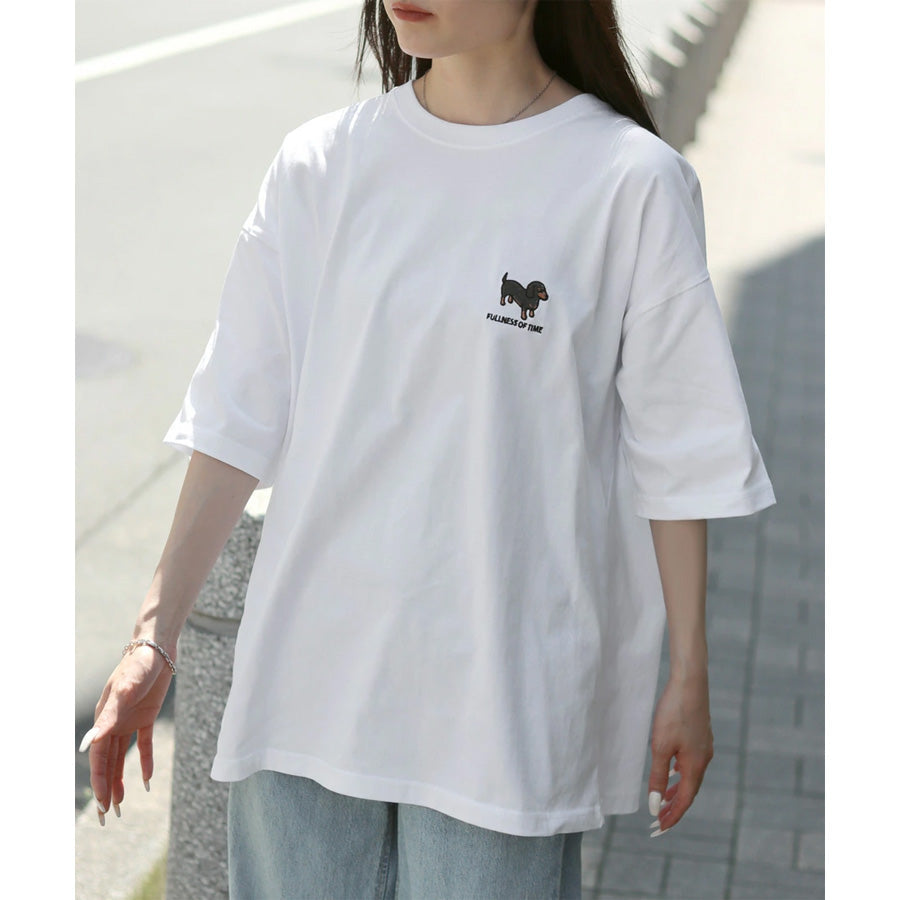 Lazar ラザル Tシャツ メンズ レディース ユニセックス 半袖 ビッグシルエット オーバーサイズ ロゴ ワンポイント 刺繍 アニマル柄 犬柄 猫柄 カットソー トップス(0115030059)