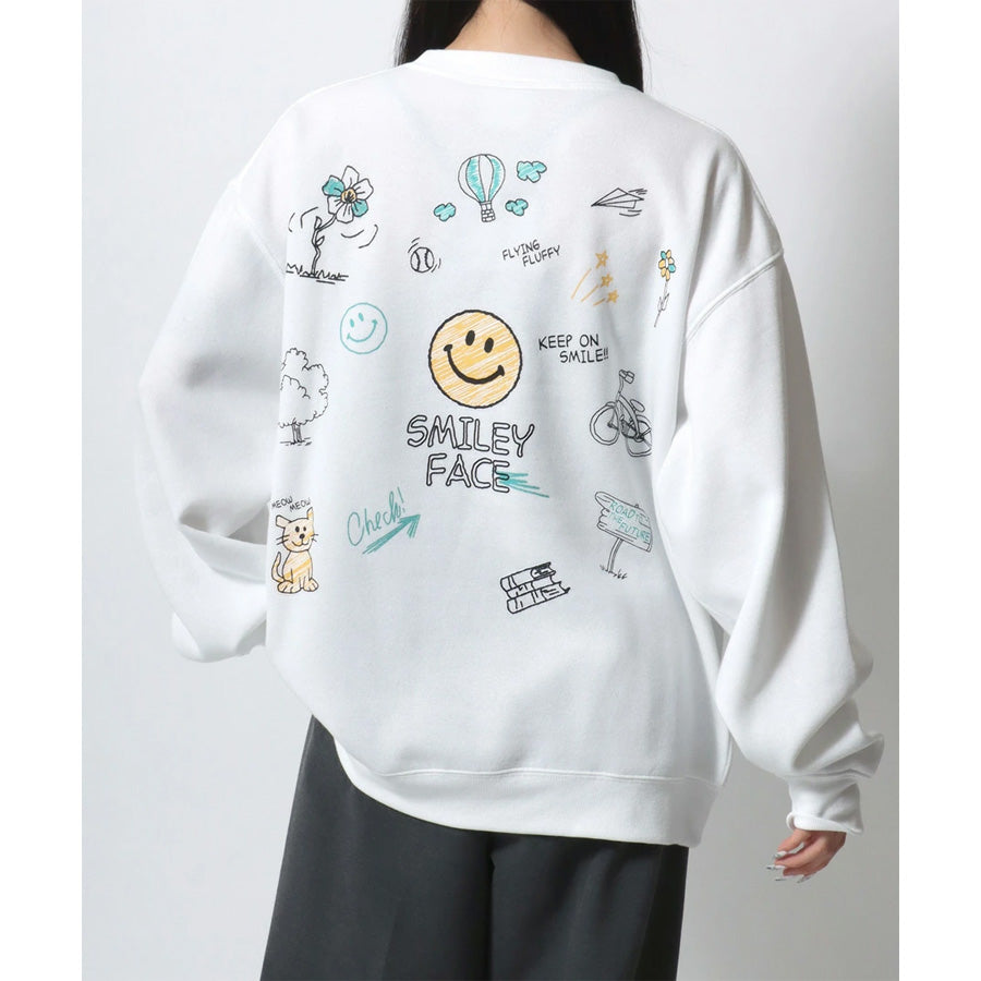 SMILEY FACE スマイリーフェイス スウェット トレーナー メンズ 裏起毛 ビッグシルエット ゆったり シンプル ロゴ入り 長袖 大きいサイズ おしゃれ かわいい レディース(0122510146)