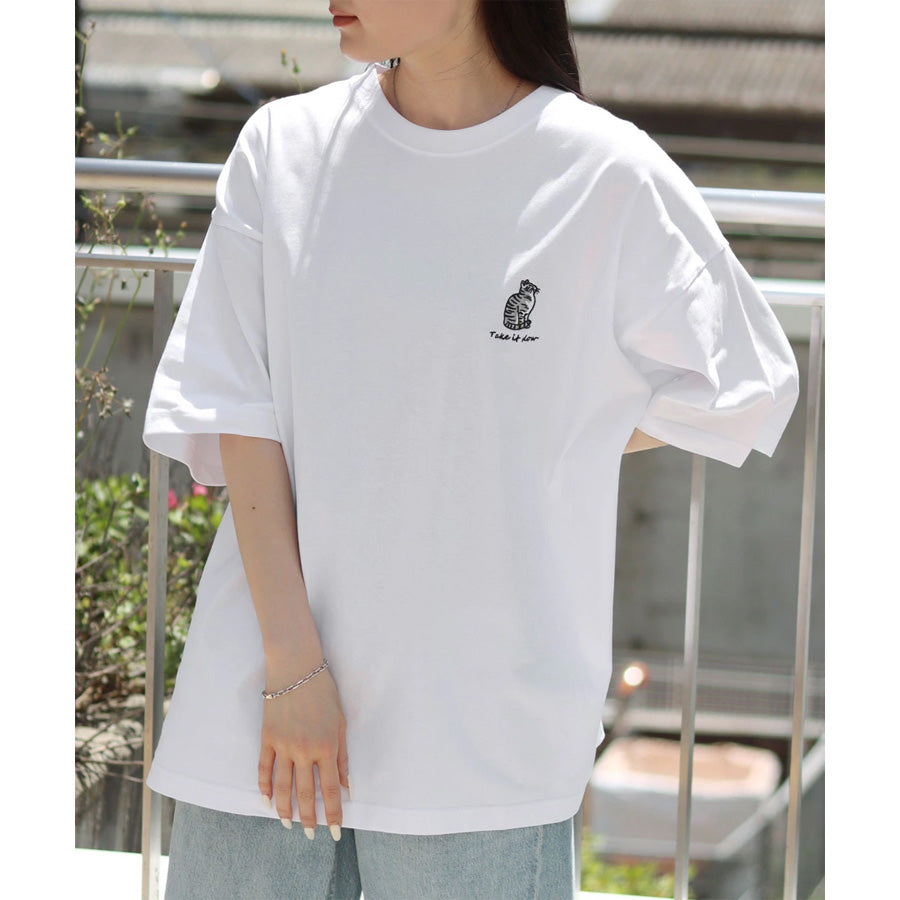 Lazar ラザル Tシャツ メンズ レディース ユニセックス 半袖 ビッグシルエット オーバーサイズ ロゴ ワンポイント 刺繍 アニマル柄 犬柄 猫柄 カットソー トップス(0115030059)