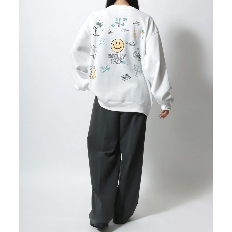 SMILEY FACE スマイリーフェイス スウェット トレーナー メンズ 裏起毛 ビッグシルエット ゆったり シンプル ロゴ入り 長袖 大きいサイズ おしゃれ かわいい レディース(0122510146)
