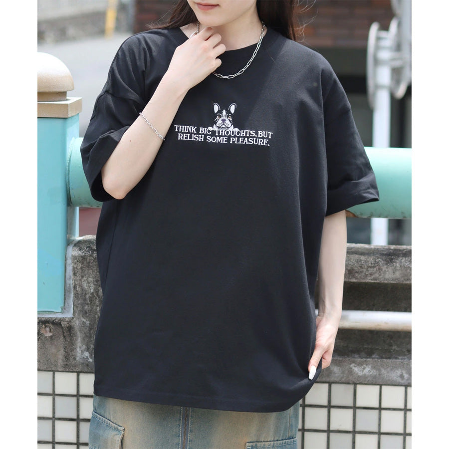 SITRY シトリー Tシャツ 半袖 メンズ レディース ユニセックス 綿100 別注 オーバーサイズ ビッグシルエット ワイドシルエット アニマル ワンポイント刺繍 ストリート カットソー トップス(0115130026)