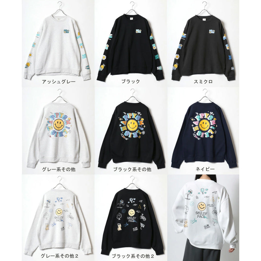 SMILEY FACE スマイリーフェイス スウェット トレーナー メンズ 裏起毛 ビッグシルエット ゆったり シンプル ロゴ入り 長袖 大きいサイズ おしゃれ かわいい レディース(0122510146)