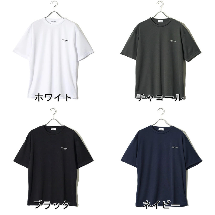 FIRST DOWN ファーストダウン Tシャツ 半袖 メンズ レディース ユニセックス マイクロメッシュ ワンポイント ブランド ロゴ クルーネック 吸水速乾 ドライ(0112000223)