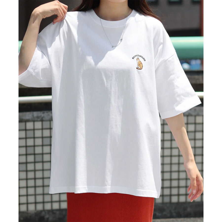 Lazar ラザル Tシャツ メンズ レディース ユニセックス 半袖 ビッグシルエット オーバーサイズ ロゴ ワンポイント 刺繍 アニマル柄 犬柄 猫柄 カットソー トップス(0115030059)