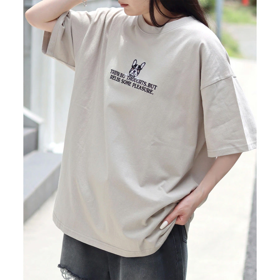 SITRY シトリー Tシャツ 半袖 メンズ レディース ユニセックス 綿100 別注 オーバーサイズ ビッグシルエット ワイドシルエット アニマル ワンポイント刺繍 ストリート カットソー トップス(0115130026)