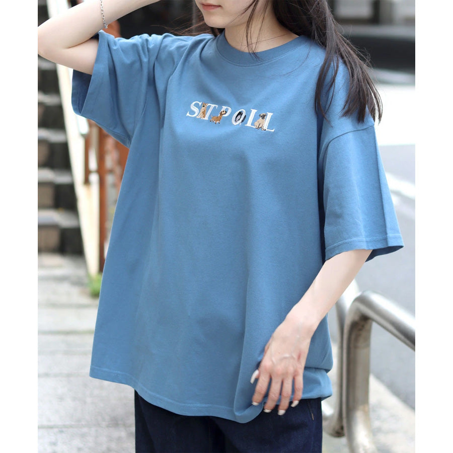SITRY シトリー Tシャツ 半袖 メンズ レディース ユニセックス 綿100 別注 オーバーサイズ ビッグシルエット ワイドシルエット アニマル ゴースト ワンポイント刺繍 カットソー トップス(0115130027)