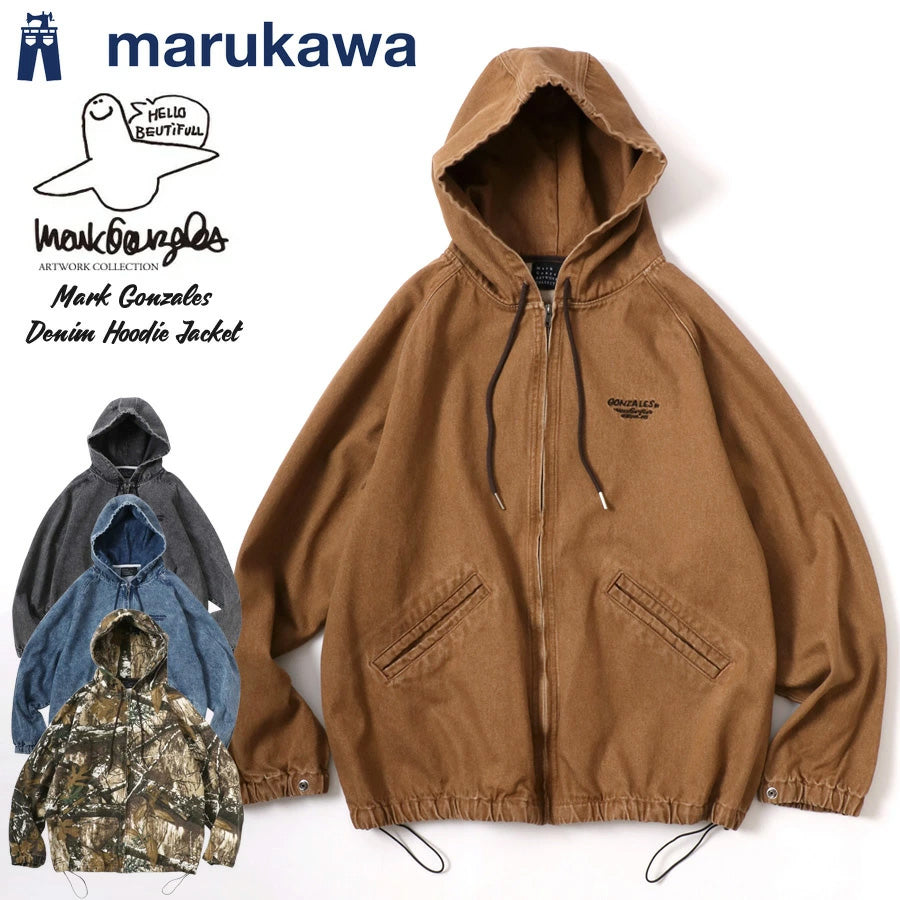 Mark Gonzales マークゴンザレス デニムジャケット メンズ フーディ 別注 オーバーサイズ デニム リアルツリーカモ ジップアップパーカー 総柄パーカー(3135030002)