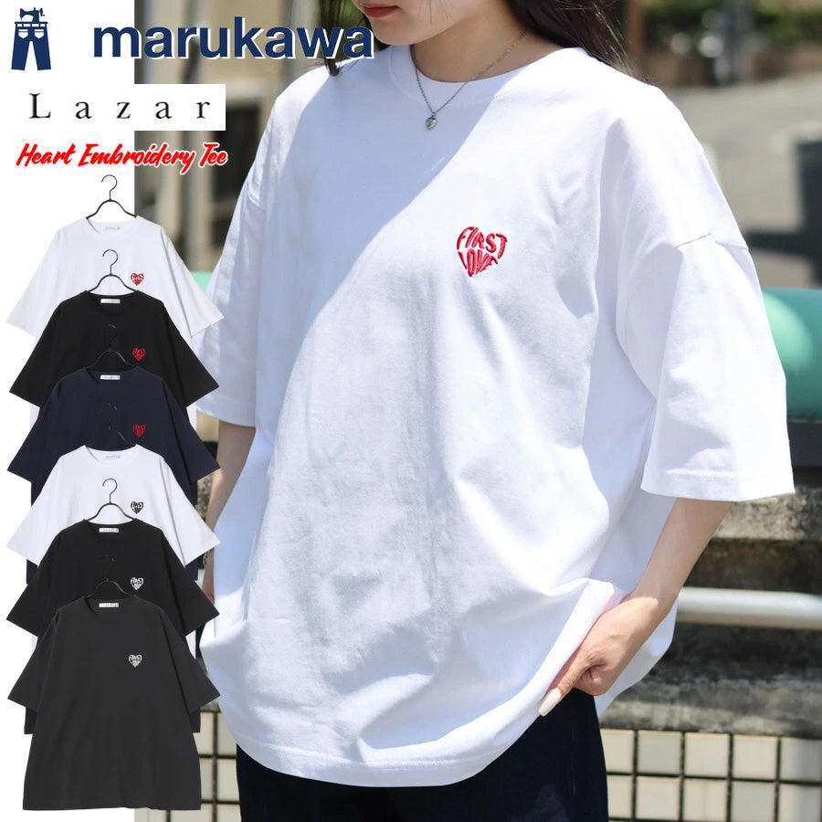 Lazar ラザル Tシャツ メンズ レディース ユニセックス 半袖 ロゴ ワンポイント 刺繍 ビッグシルエット オーバーサイズ ハート柄 カットソー(0115030058)
