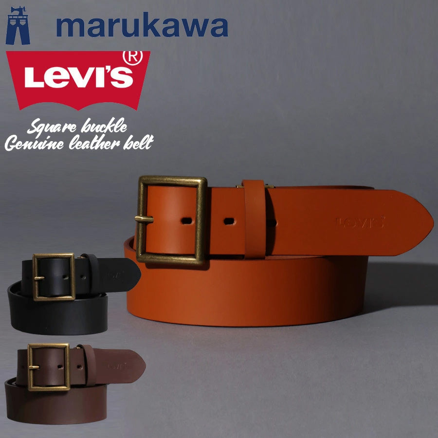 Levi's リーバイス 本革 スクエアバックル 40mm レザーベルト ベルト メンズ おしゃれ ブランド 革 カジュアル ビジネス 大きいサイズ かっこいい オシャレ コーデ 人気 かわいい ペアルック レディース ユニセックス 全長約111cm(7718990093)