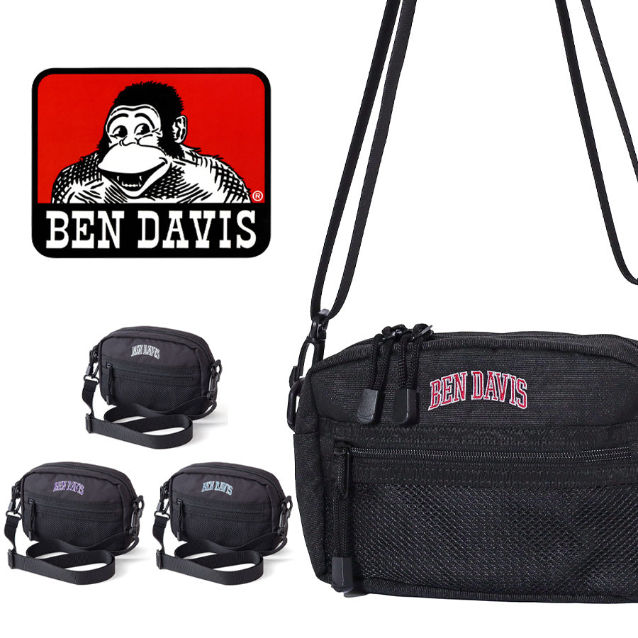 BEN DAVIS ベン デイビス ヨコ型 ショルダーバッグ メンズ レディース ユニセックス 男女兼用 ブランド カレッジ ロゴ 軽量 大容量 ちょうどいいサイズ感 ストラップ付 ショルダー取外可 旅行 お出かけ(7721600084)