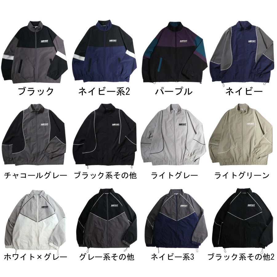 MATEY メーティー ロゴ 切替ライン シャカシャカ ナイロンブルゾン メンズ レディース ユニセックス トラックジャケット ライトアウター オーバーサイズ ルーズ(3142210160)