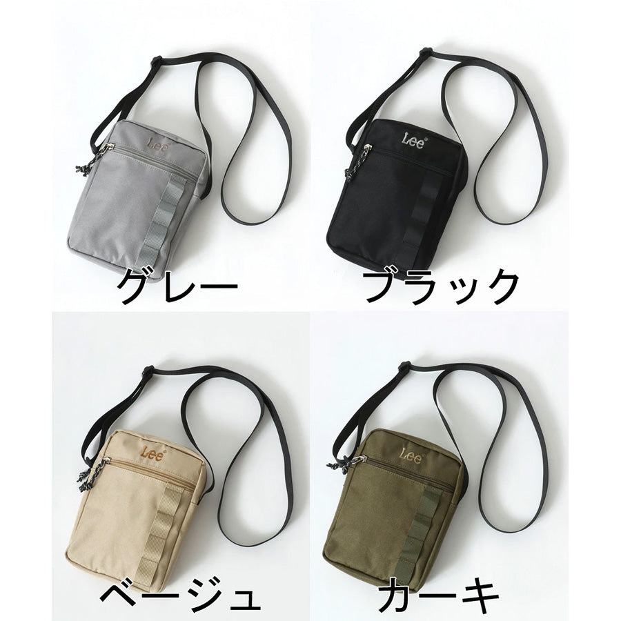 Lee リー ミニ 縦型 ショルダーバッグ メンズ レディース ユニセックス 男女兼用 撥水 ブランド ロゴ ワンポイント 刺繍 テープ付き 軽量 コンパクト 丈夫 耐久性 ポリエステル シンプル 収納力 旅行 アウトドア(7727840043)