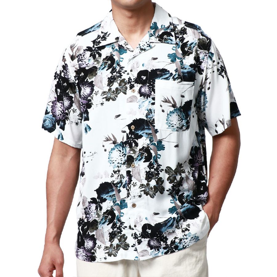 marukawa マルカワ アロハシャツ メンズ 半袖 レーヨン 夏服 夏用 涼しい 総柄 シャツ 柄シャツ かりゆしウェア ハワイアンシャツ 花柄 魚 派手 ALOHA ハワイ(2152820088)