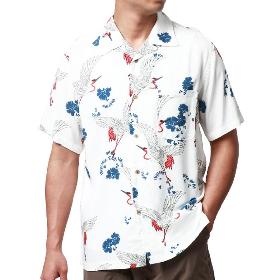 marukawa マルカワ アロハシャツ メンズ 半袖 レーヨン 夏服 夏用 涼しい 総柄 シャツ 柄シャツ かりゆしウェア ハワイアンシャツ 花柄 魚 派手 ALOHA ハワイ(2152820088)