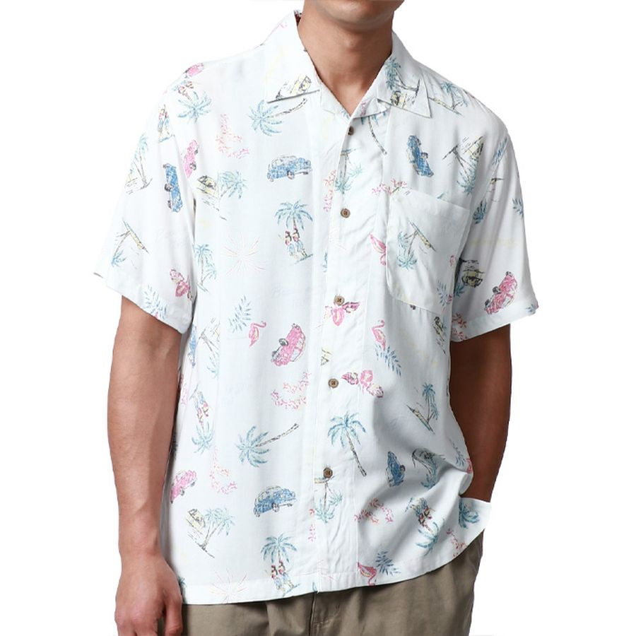 marukawa マルカワ アロハシャツ メンズ 半袖 レーヨン 夏服 夏用 涼しい 総柄 シャツ 柄シャツ かりゆしウェア ハワイアンシャツ 花柄 魚 派手 ALOHA ハワイ(2152820088)