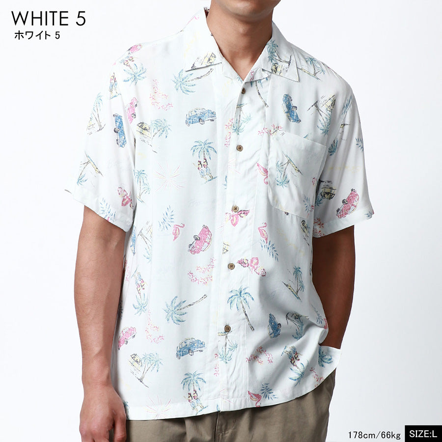 marukawa マルカワ アロハシャツ メンズ 半袖 レーヨン 夏服 夏用 涼しい 総柄 シャツ 柄シャツ かりゆしウェア ハワイアンシャツ 花柄 魚 派手 ALOHA ハワイ(2152820088)