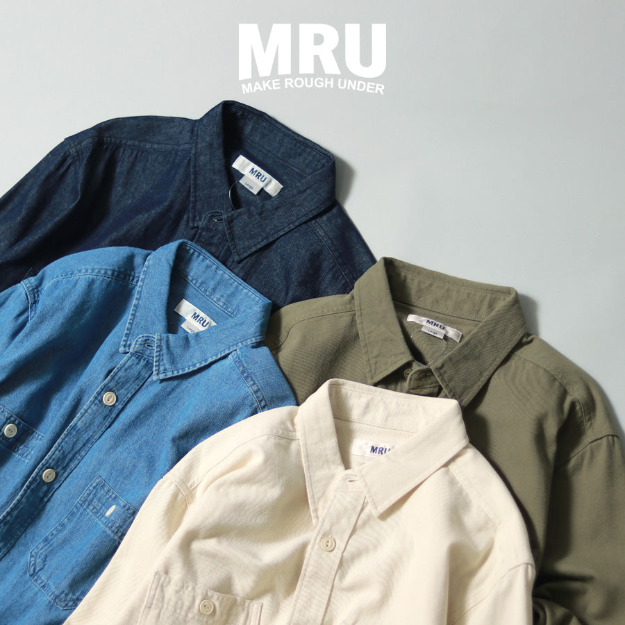 MRU ワークシャツ ツイルシャツ デニムシャツ きれいめ カジュアル シンプル 秋 ツイル デニム 無地 長袖(2182680078)