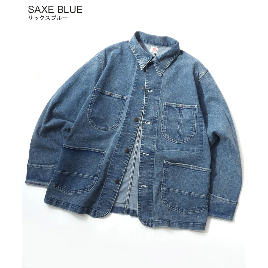 Hanes へインズ カバーオール メンズ レディース ユニセックス 10.5オンス ストレッチ デニムジャケット レギュラーフィット ワークジャケット ウォッシュ加工 デイリーユース(3131120003)