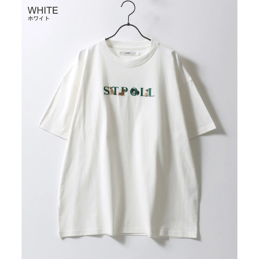 SITRY シトリー Tシャツ 半袖 メンズ レディース ユニセックス 綿100 別注 オーバーサイズ ビッグシルエット ワイドシルエット アニマル ゴースト ワンポイント刺繍 カットソー トップス(0115130027)