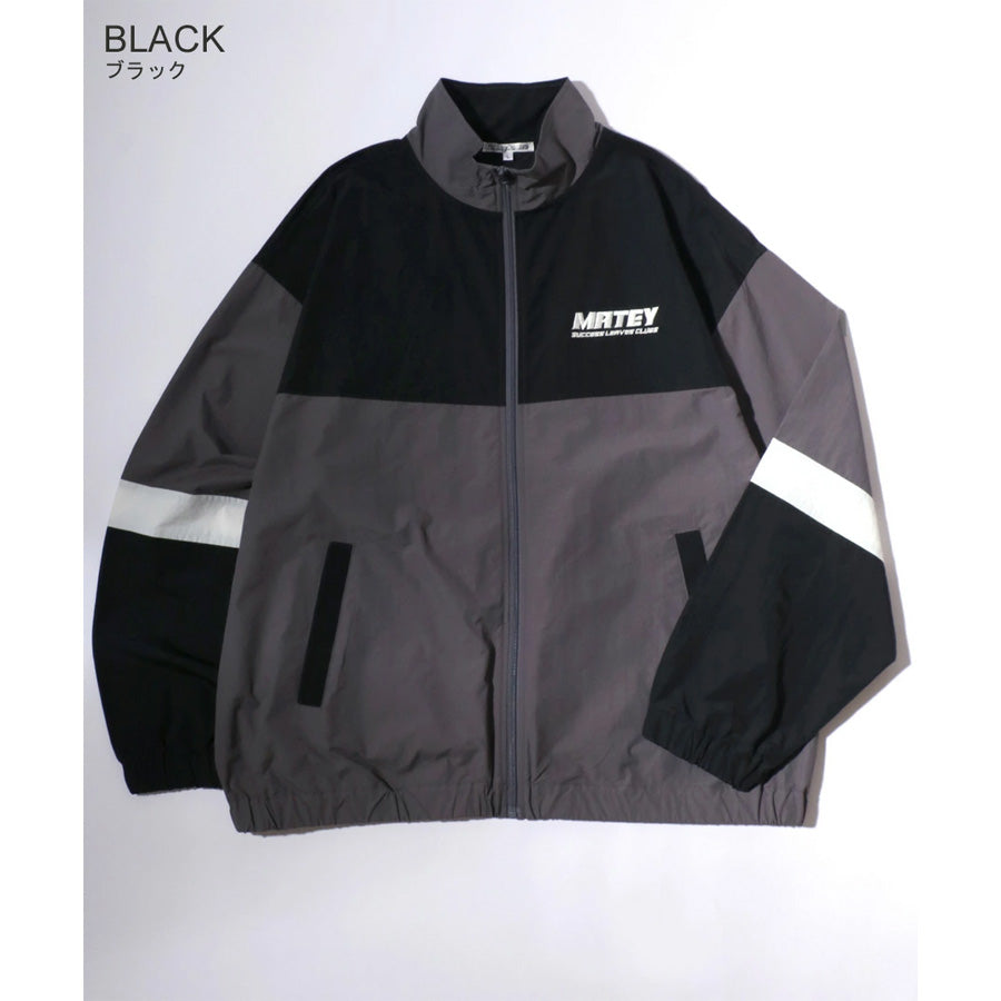 MATEY メーティー ロゴ 切替ライン シャカシャカ ナイロンブルゾン メンズ レディース ユニセックス トラックジャケット ライトアウター オーバーサイズ ルーズ(3142210160)