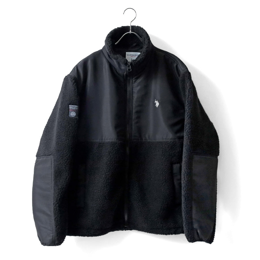 U.S. POLO ASSN. ユーエスポロアッスン ボア フリース ジャケット メンズ レディース ユニセックス スタンドジャケット ブルゾン オーバーサイズ ブランド ロゴ フルジップ 切替 軽量 ハイネック 暖かい 防寒着(3177140002)