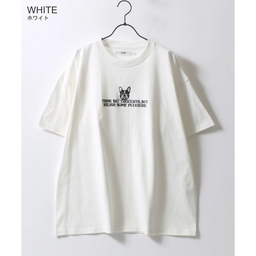 SITRY シトリー Tシャツ 半袖 メンズ レディース ユニセックス 綿100 別注 オーバーサイズ ビッグシルエット ワイドシルエット アニマル ワンポイント刺繍 ストリート カットソー トップス(0115130026)
