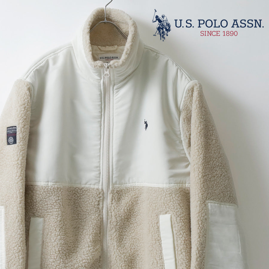 U.S. POLO ASSN. ユーエスポロアッスン ボア フリース ジャケット メンズ レディース ユニセックス スタンドジャケット ブルゾン オーバーサイズ ブランド ロゴ フルジップ 切替 軽量 ハイネック 暖かい 防寒着(3177140002)