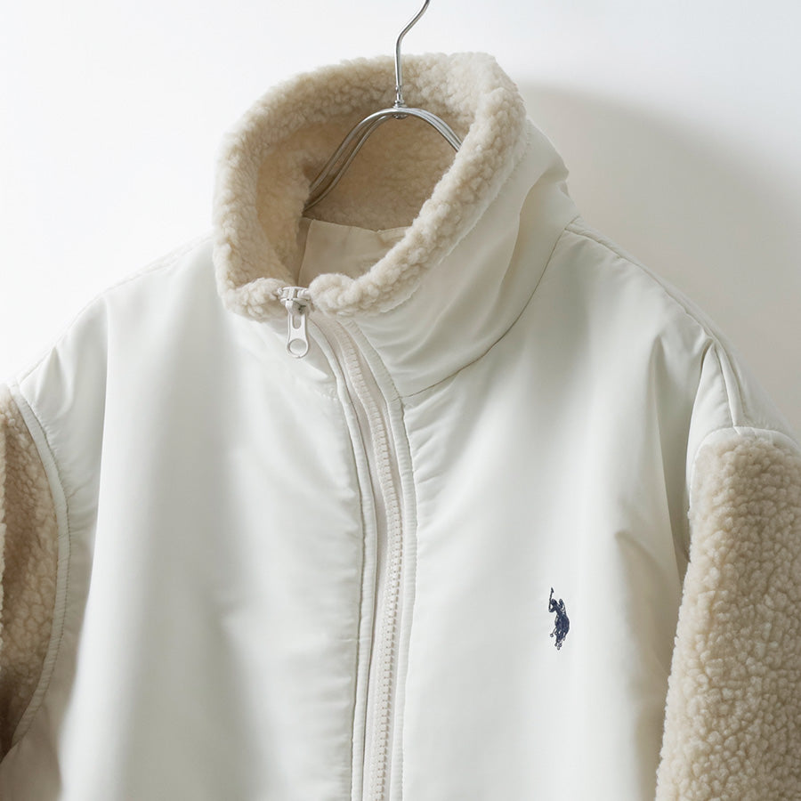 U.S. POLO ASSN. ユーエスポロアッスン ボア フリース ジャケット メンズ レディース ユニセックス スタンドジャケット ブルゾン オーバーサイズ ブランド ロゴ フルジップ 切替 軽量 ハイネック 暖かい 防寒着(3177140002)