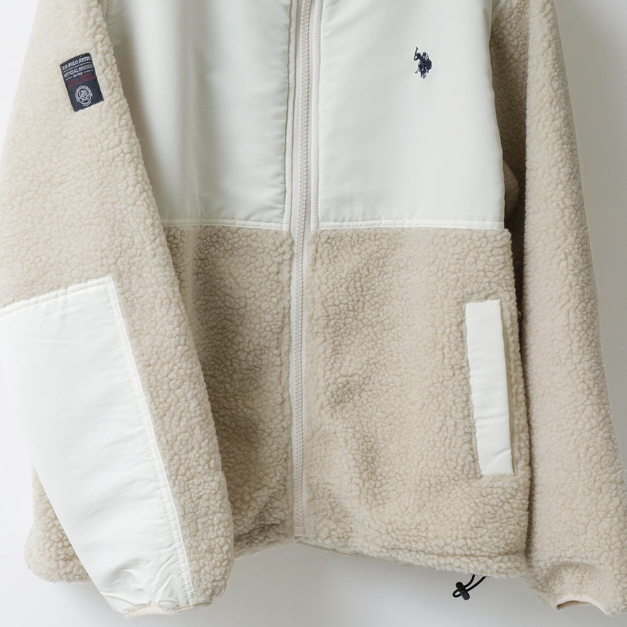 U.S. POLO ASSN. ユーエスポロアッスン ボア フリース ジャケット メンズ レディース ユニセックス スタンドジャケット ブルゾン オーバーサイズ ブランド ロゴ フルジップ 切替 軽量 ハイネック 暖かい 防寒着(3177140002)