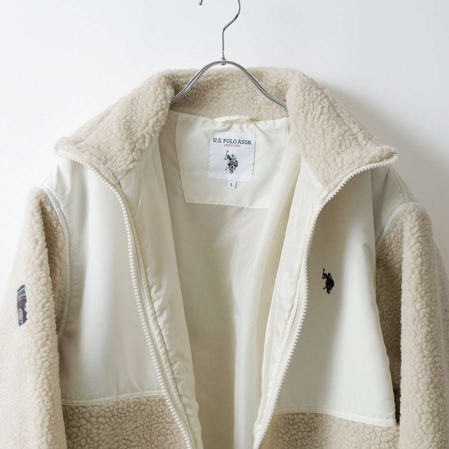 U.S. POLO ASSN. ユーエスポロアッスン ボア フリース ジャケット メンズ レディース ユニセックス スタンドジャケット ブルゾン オーバーサイズ ブランド ロゴ フルジップ 切替 軽量 ハイネック 暖かい 防寒着(3177140002)