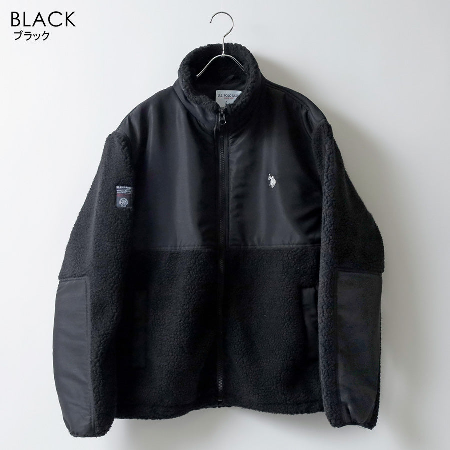 U.S. POLO ASSN. ユーエスポロアッスン ボア フリース ジャケット メンズ レディース ユニセックス スタンドジャケット ブルゾン オーバーサイズ ブランド ロゴ フルジップ 切替 軽量 ハイネック 暖かい 防寒着(3177140002)