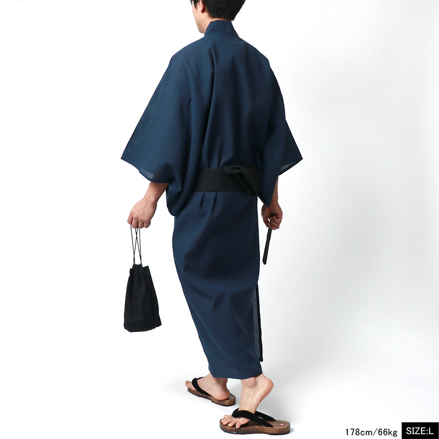 marukawa マルカワ 浴衣 メンズ 夏服 しじら 無地 ストライプ 5点セット ゆかた 和服 和装 浴衣セット 作り帯 下駄 扇子 信玄袋 巾着 レトロ モダン 清涼 涼しい(3192080016)